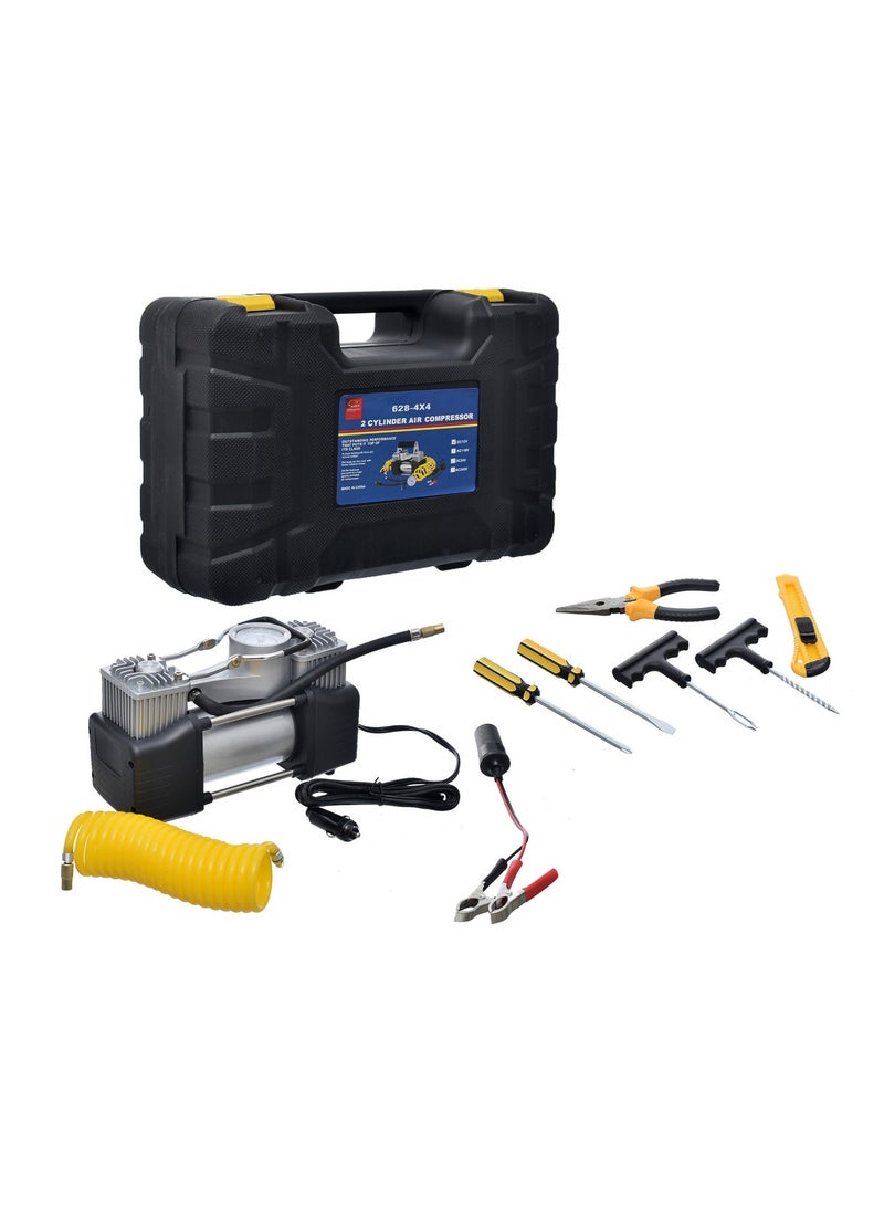 Double Cylinder Professional Air Compressor With Tool Kit - Tire Air Compressor Inflator Wit Tools Kit - Image 1